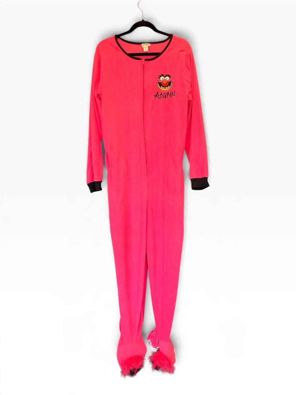 The Muppets Animal Hot Pink Fleece Zip-Up Onesie Pajamas Costume Adult XL